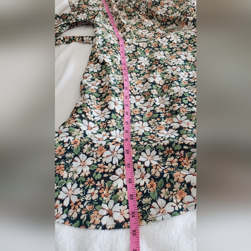 Allegra K Floral 3/4 Bell Sleeves Smocked Belted Flare Ruffle Dress Size S - Picture 13 of 16